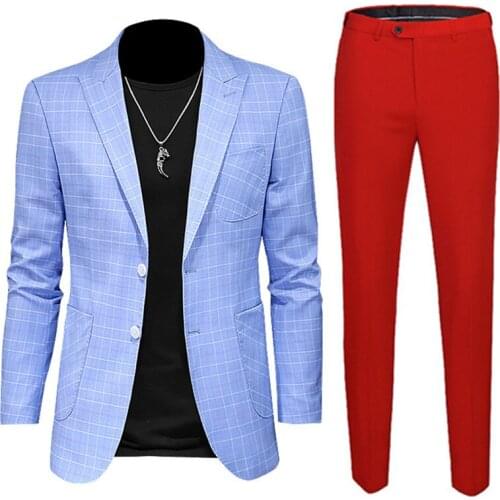 Fashion Simple Plaid Business Casual Suits Large Size S-5XL Slim Fit Men Wedding Banquet Dress Suit Lapel Blazers and Pants
