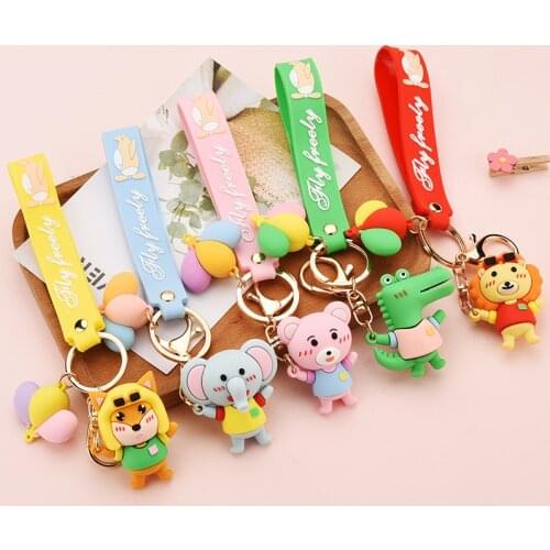 Fashion Resin Forest Doll Keychain Cartoon Lion Elephant Cute Bag Pendant Keyring for Couple Car Key Chains Gift