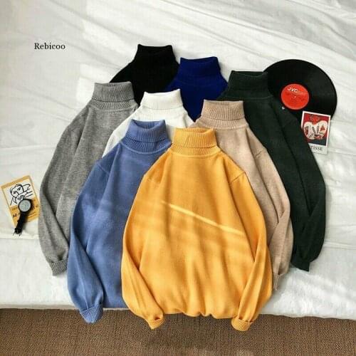 2021 Autumn Winter Men Sweater Solid Color Casual Slim Fit Knitting Turtleneck Sweater Men Slim Fit Knitted Pullovers Male Tops