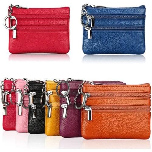 Soft Unisex Men Women Card Coin Key Holder Zipper Purse Leather Wallet Pouch Small Change Soft Bag