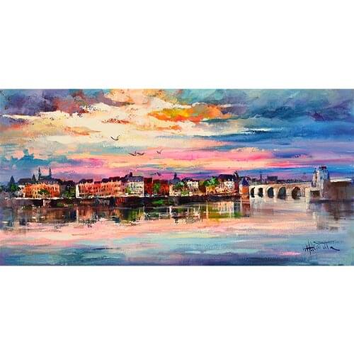 Contemporary art Abstract paintings Sint Servaasbrug in Maastricht Willem Haenraets artworks cityscape hand painted oil Canvas
