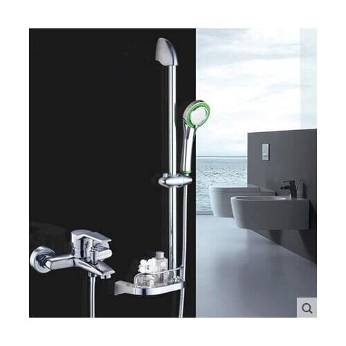 Wall mounted shower faucet and bracket set, Bathroom handheld shower head faucet mixer, Copper bathtub water tap chrome plated