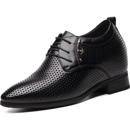 New Summer Breathable Hollow Mens Elevator Shoes Leather Height Increase Business Dress Shoes Get Taller 9CM/6CM