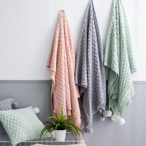 Throw Travel Blanket Sofa Throw Blanket Knitted Green Pink Grey Pom Pom Ball Air Condition Blanket Diamond Acrylic 130x160cm