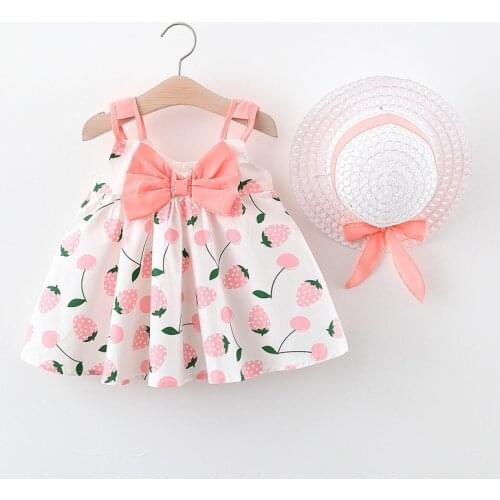 Newborn baby girls Clothes for 1 year baby girl sling print dresses babies birthday party outfit travel thin cool dress + hat