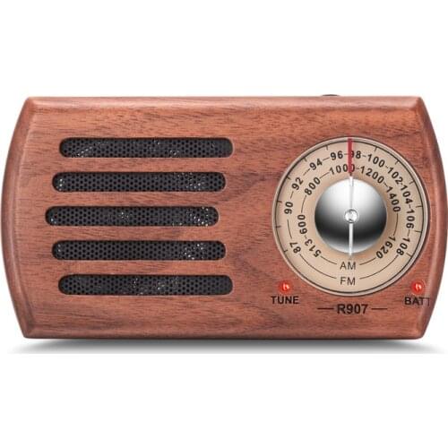 AM/FM mini Portable Radio Retro Wood Pocket Radio with Best Reception Headphone Jack Battery Operated (Not Included)