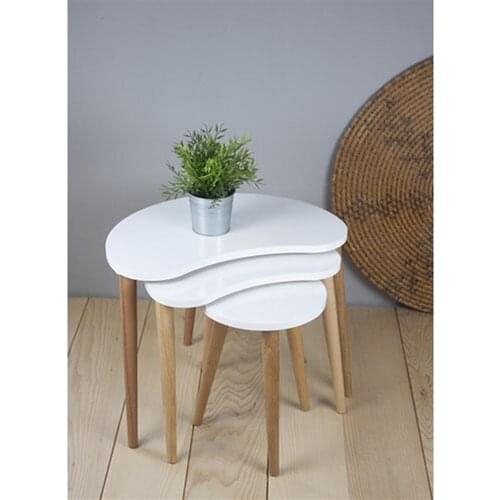MADE IN TURKEY 3 Pieces Coffee Tables White Mini Modern Practical Durable Tea Tables Living Room Zigon Wood Home Accessories