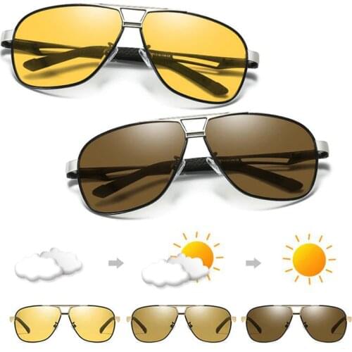 Photochromic Sunglasses Men Pilot Polarized Sun Glasses Retro Aviation Night Glasses For Mens Chameleon Eyewear