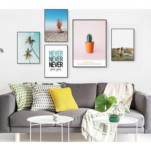 Modern Decorative Cactus Horse Pineapple Coconut Tree Never Give Up Canvas Painting Print Poster Picture Room Wall Home Decor