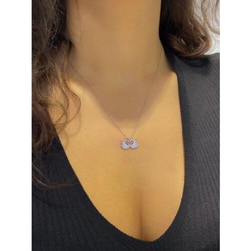 Swarovski Cubic Zirconia Certified Love Double Swan 925 Sterling Silver Pendant