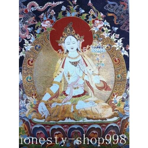 Tibet Silk Embroidery Art Buddhism Tangka green tara buddha Thangka statue