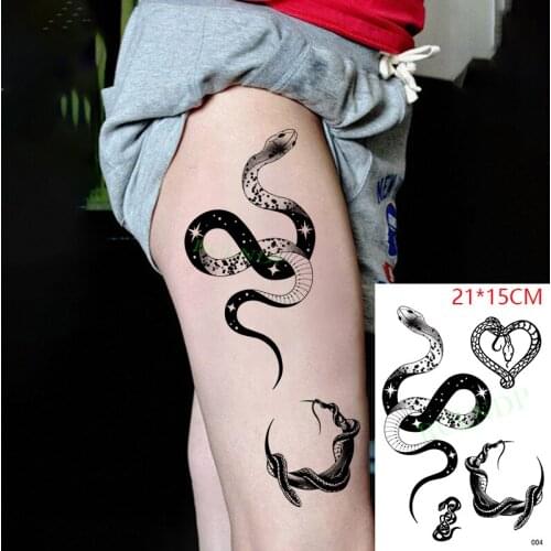Waterproof Temporary Tattoo Sticker Moon Big Snake Love Heart Fake Tatto Flash Arm Tatoo Leg Body Art for Women Men