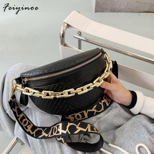 Thick Chain Womens Fanny Pack Plaid leather Waist Bag Shoulder Crossbody Chest Bags Luxury Designer Handbags Female Belt Bag