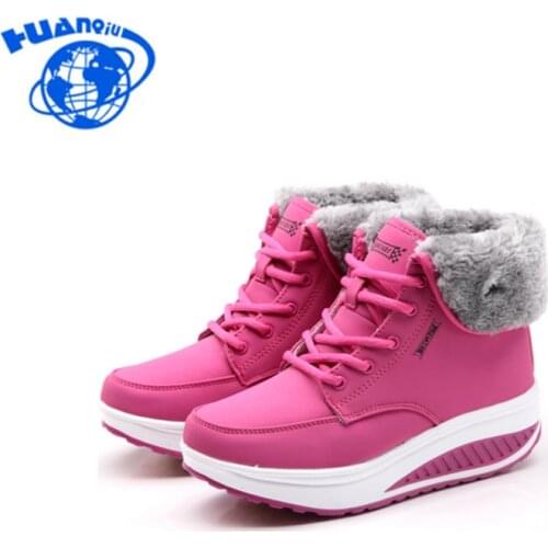HUANQIU 2017 Winter Female Plus Velvet Swing Shoes Snow Platform Boots Women Thermal Cotton-padded Shoes Flat Ankle Boots FM29