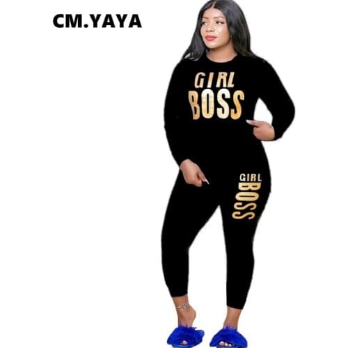 CM.YAYA Plus Size XL-5XL Letter Print Velvet Womens Set Sweatshirt Top Jogger Pants Suit Tracksuit Two Piece Set Fitness Outfit