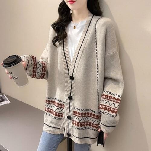 Oversized Cardigan Womens Sweater Long Sleeve V-neck Sweaters Cardigan Knitted Sweater Coat Autumn Winter