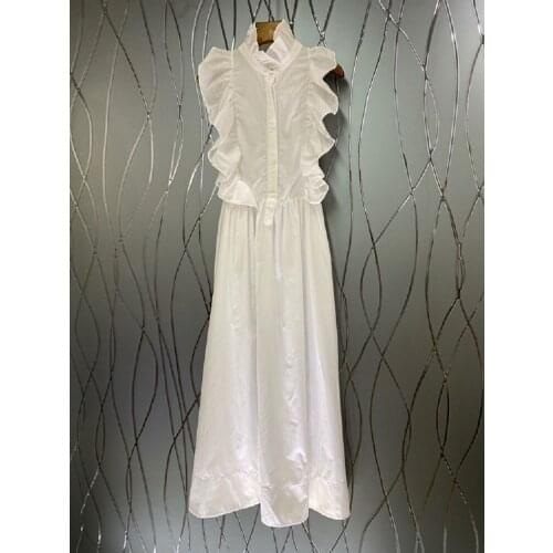 2021 Summer Fashion Long Dress High Quality Women Ruffle Deco Sleeveless Casual Long Maxi Dress Ladies Sexy Long White Dress