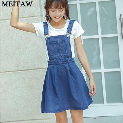 2021 Double Wear Summer Autumn Women A Line Jeans Dress Big Pocket Korean Harajuku Denim Overall Sundress