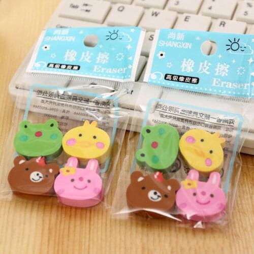 4pcs Creative Stationery Supplies Kawaii Cartoon Pencil Erasers for Office School Kids Prize Writing Drawing Student Gift