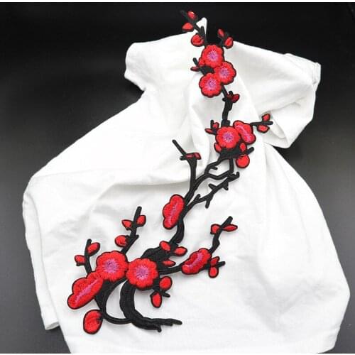 1 Piece Plum Blossom Flower Patches Iron on 3D Embroidered Patch Red Rose Applique Sew On DIY Repair Accessories Clothes Patches