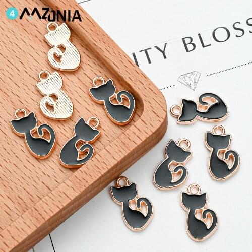20pcs Colorful Cute Cat Alloy Metal Enamel Charms DIY Jewelry Making Earring Findings Pendant Accessories Wholesale 15*8mm