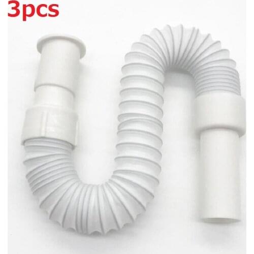 3PCS S-Trap Drain Hose Bathroom Flexible Anti-odor Tube Pipe Sink Basin Water