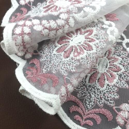 5 meters 17cm 6.69" wide pink ivory wavy mesh gauze embroidery lace trim ribbon MM411