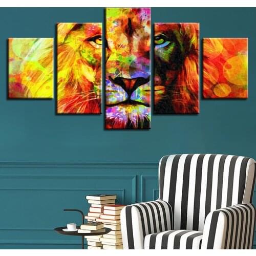 Abstract Color Lion Animal Avatar 5 Pieces HD Printed Picture Posters Canvas Paintings Wall Art Decor For Living Room No Framed