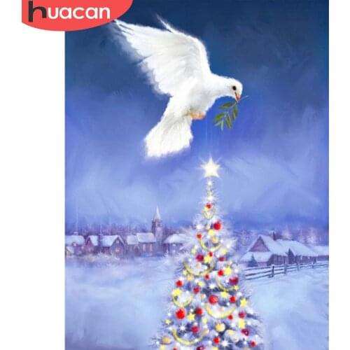 HUACAN 5d Diamond Painting Chirstmas Tree Full Square/Round Diamond Embroidery Cross Stitch Pigeon Wall Art Decor For Home