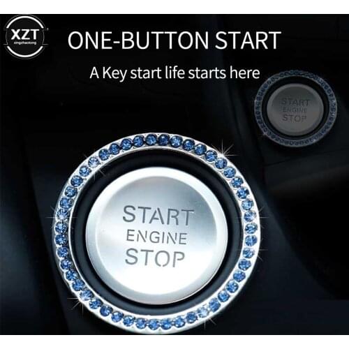 Car Automobiles One-Click Start Stop Diamond Crystal Button Engine Ignition Push Button Decoration Crystal Ring Trim Cover