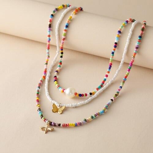 Bohemia Handmade Rainbow Beads Candy Shell Personality Multi-layer Satellite Necklace Womens Fashion Jewelry Necklace