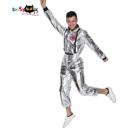 Eraspooky Plus size Astronaut Costume men spaceman Halloween costume for adult One piece cosplay Alien Carnival Party Outfit