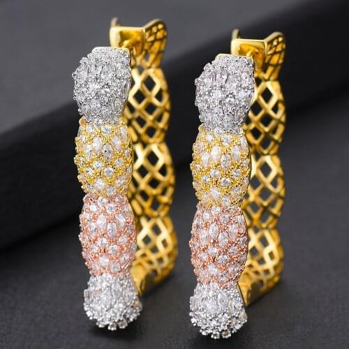 LARRAURI 2019 New Design Square Shape Big Hoop Earrings Fashion Gold Silver Rose Colors CZ Jewelry Wedding Party Women Earrings