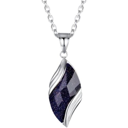 Fashion Blue Sandstone Angel Eye Pendant Necklace for Women Titanium Steel Leaf Trendy Mens Jewelry O Chain Elegant Accessories