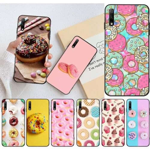CUTEWANAN Tasty Cup cake Donuts dessert heart food Black Soft Phone Case For Huawei Nova 6se 7 7pro 7se honor 7A 8A 7C Prime2019