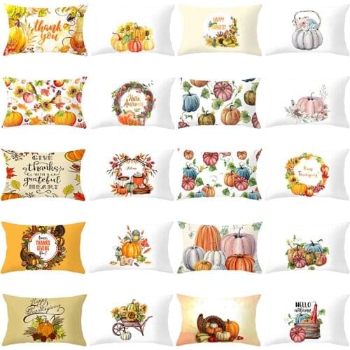 Fall Pumpkins Decorative Pillows Polyester Plant Cushion Cover 30X50 Sunflower Pattern Pillowcase Living Room Sofa Cushions Home