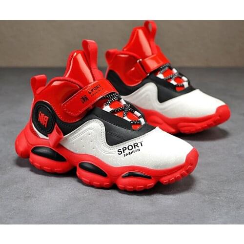 Childrens Spring Autumn Casual Shoes Boys Thick Soled Color Matching Basketball Shoes Shock-Absorbing Anti-Skid Sports Shoes
