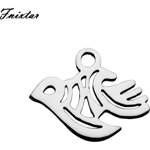 Fnixtar Stainless Steel Peace Pigeon Animal Charms For Women Bracelet Jewelry Making Mothers Day Hollow Metal Charms 20pcs/lot