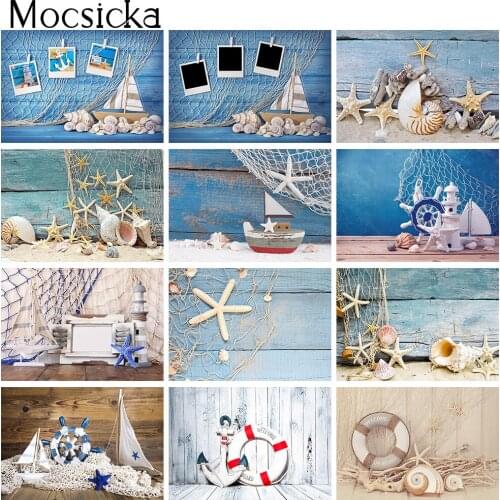 Newborn Kids Summer Beach Portrait Backdrop for Photography Boy Children Sailing Adventure Birthday Party Decoration Photocall