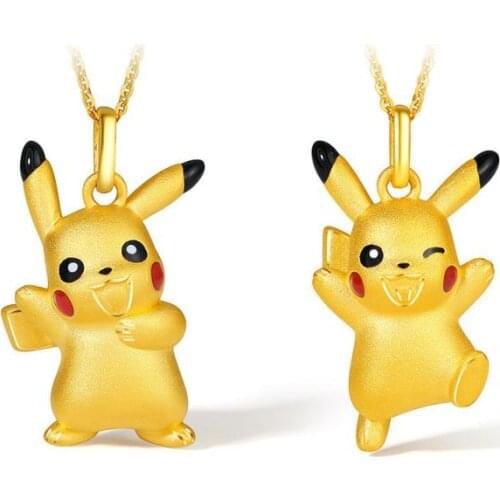 Kawaii Pokemon Anime Series Electric Type Pokemon Pikachu Model Toys 18K Necklace Pendant Toy for Boys Girls Gifts