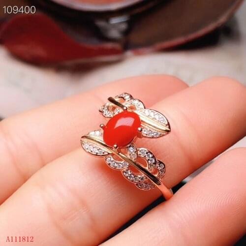 KJJEAXCMY fine jewelry 925 sterling silver inlaid natural red coral rings support detection