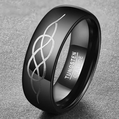 8mm Black Laser Knot Tungsten Steel Ring For Men Religious Jewelry Male Ring Love and Forever Friends Best Gift
