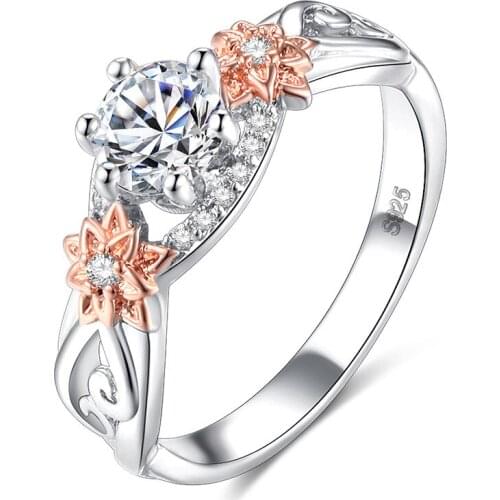 Hollow 6-claw Flower Shape Ring Micro-inlaid AAA Zircon Double Layer Two-tone Ring Wedding Rings for Women Fashion Gift Jewelry