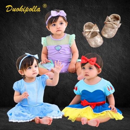 Fancy Baby Christmas Snow White Dress Girls Princess Ariel Romper Halloween Cinderella Costume 1 2 Year Birthday Dress Headband
