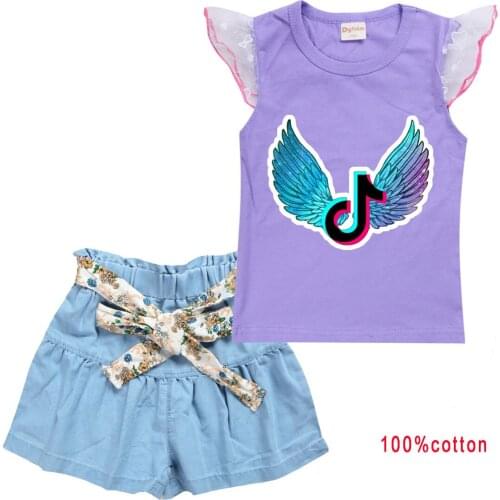 TIK TOK Summer Girls Dress Set Cotton Short Sleeved T-Shirt Vest + Jeans Pant Skirt