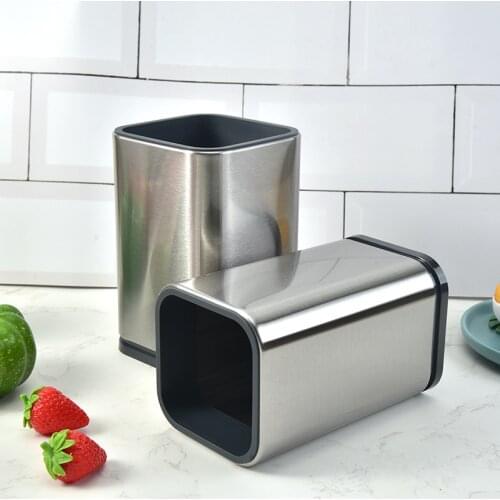 Creative Stainless Steel Storage Bucket Kitchen Tube Knives Chopsticks Kitchen Racks Rectangular Household Storage