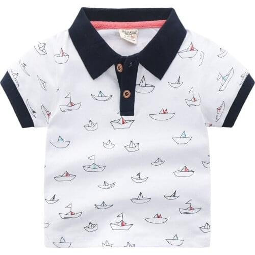 Sailing Boat Summer Boys Polo T-shirts Turn Down Collar Kids Tops Tees Cotton Quality Childrens Clothing