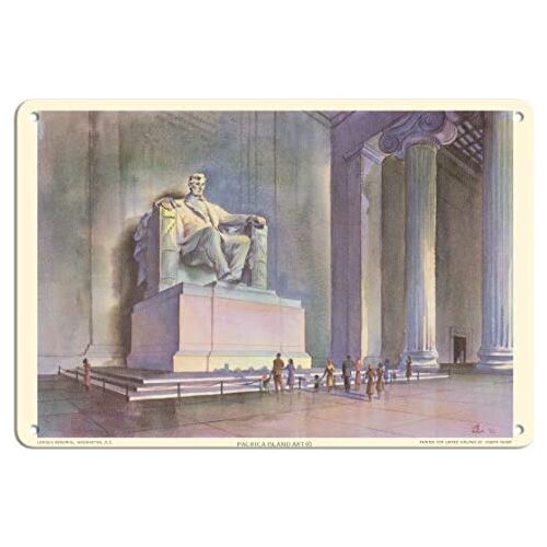 Lincoln Memorial, Washington D.C. - United Air Lines - Airlineby Joseph Fehér c.1952 Metal Tin Sign