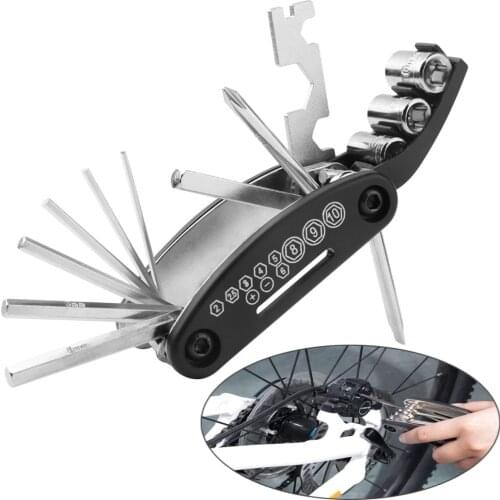 Multifunctional 15 in 1 Bike Bicycle Repair Tool Kit Outdoor Hex Wrench Nut Tire Allen Key Screwdriver Socket Extension Rod