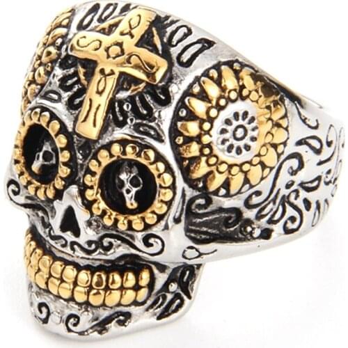 BR1209 Dropshipping Black Color Jerusalem Cross Skull Mens Rings Vintage Black Color Skull Biker Stainless Steel Mens Rings